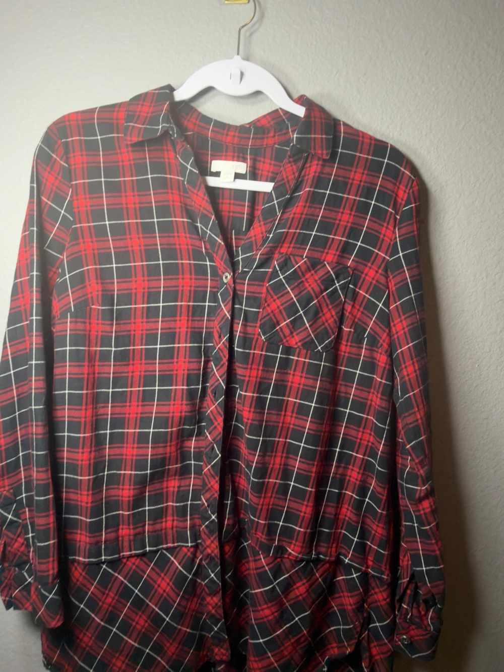 J. Jill Red and Black Plaid Button-Down Tunic